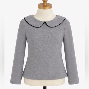 Girls Ribbed Gray Long Sleeve Top Peter Pan Collar Size 8–10